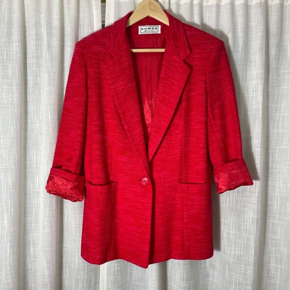 Dumas Vintage Red Raw Silk Blazer Size M/L - Picture 1 of 7